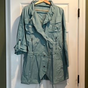 Pale blue olive & oak Trench coat / wind breaker - LOTS of pockets. LIGHT WEIGHT